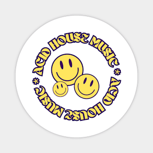 ACID HOUSE  - Circular Font With  3 Smileys (purple/yellow) Magnet